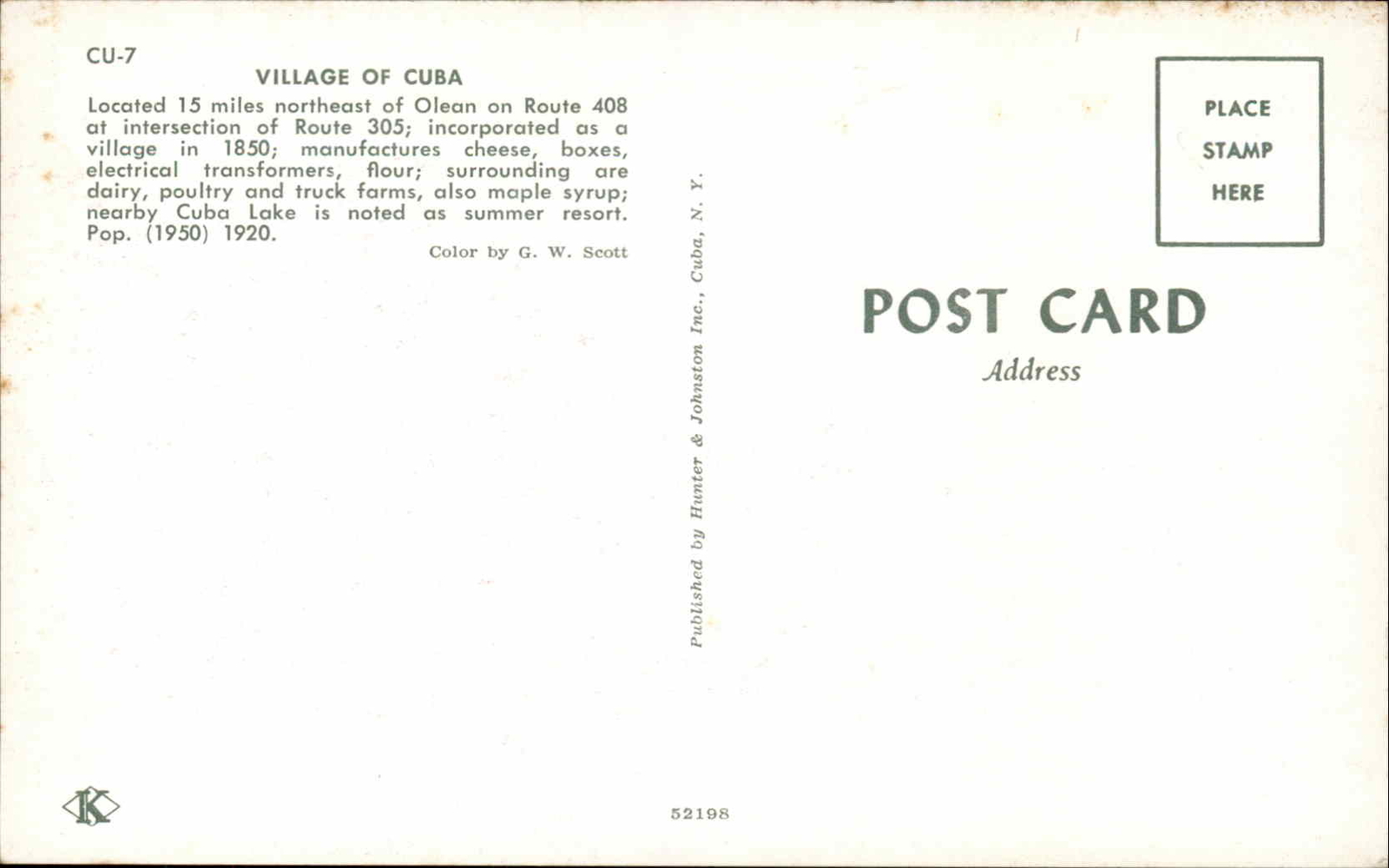 Olean New York NY Cuba Lake Classic 1950s Cars Chrome Vintage Postcard