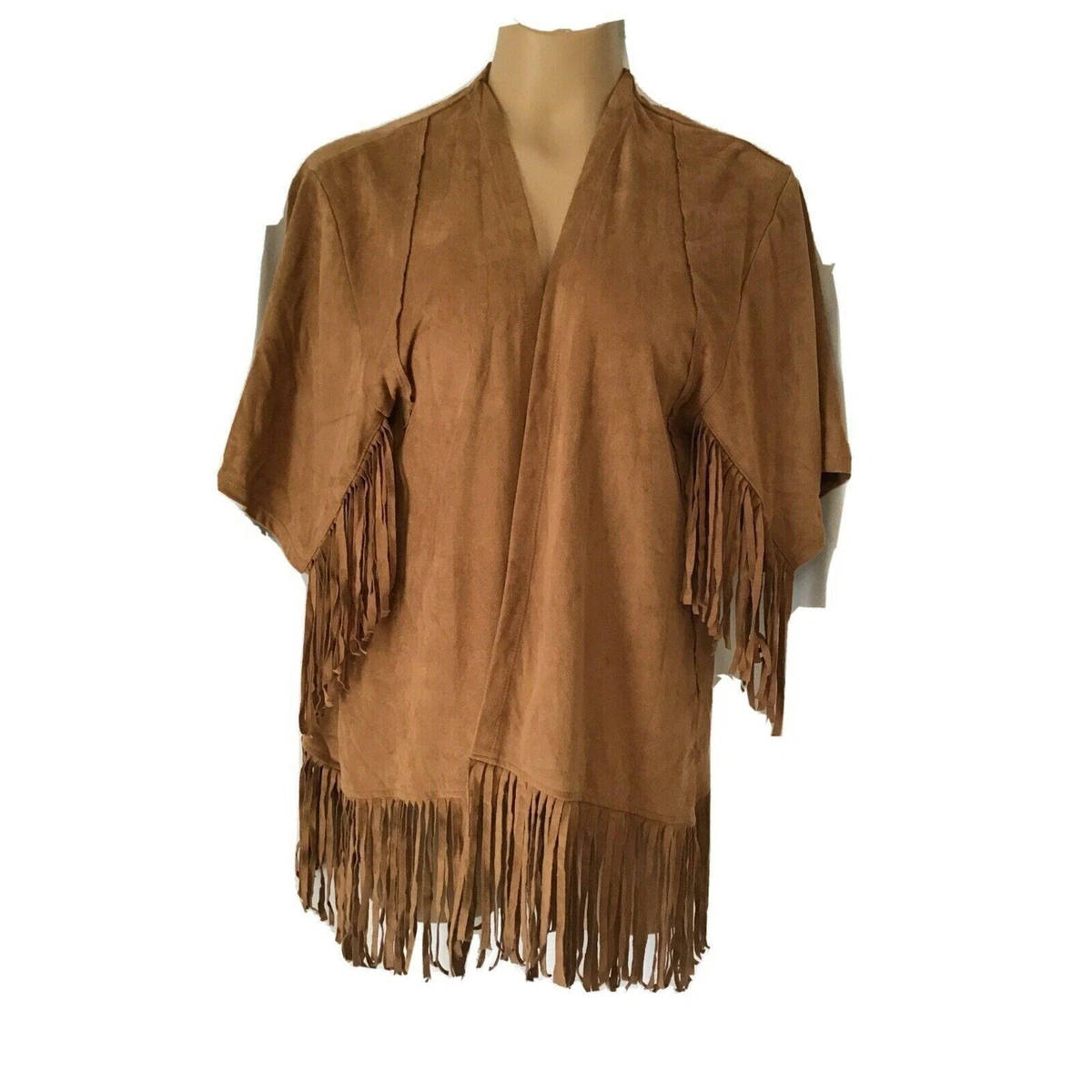 Hollister Brown Faux Suede Fringe Open front Cardigan Jacket
