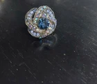 Vintage Costume Jewelry Rings Silver Tone Band Adjustable Blue Gemstones Knotted