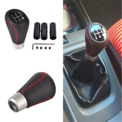 Car 5 Speed Line Leather Aluminum Manual Gear Shift Knob Shifter Lever Black+Red