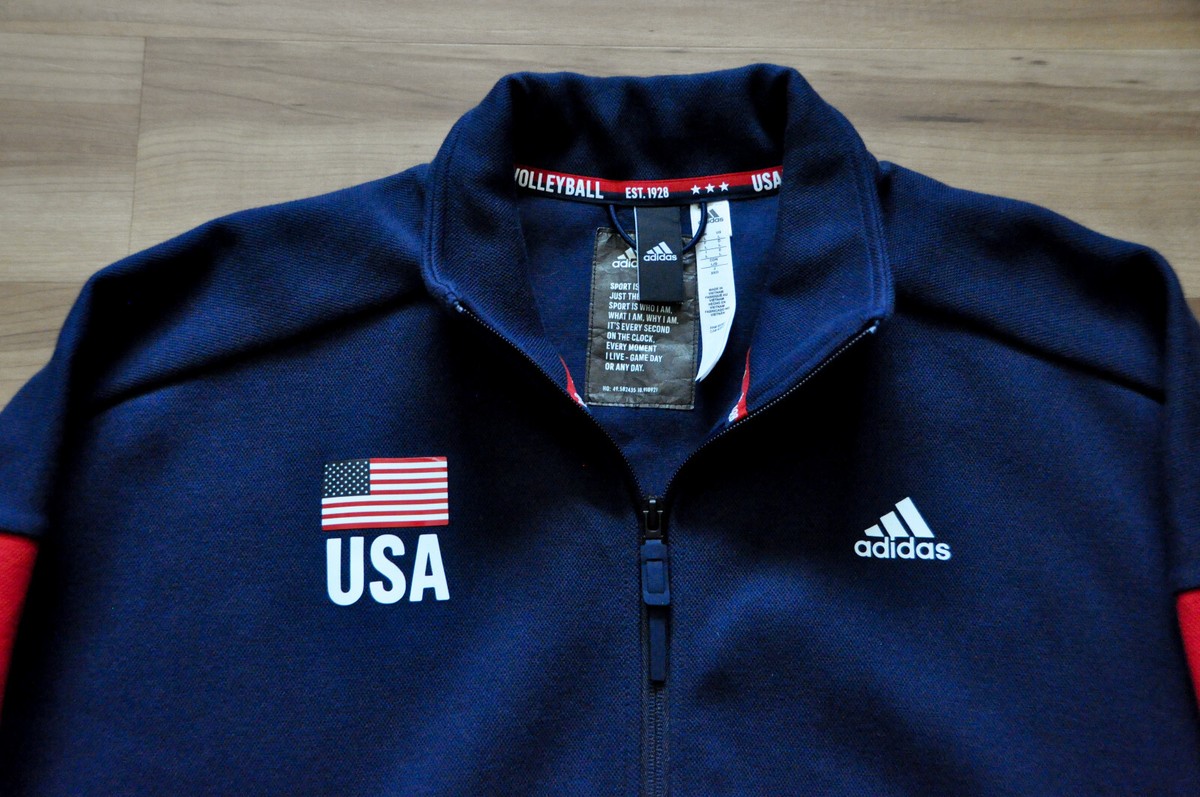 USA Olympics Volleyball Adidas Jacket Warm Up Est 1928 Navy Blue