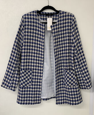 S Ebo Paris Dogtooth Boucle Style Longline Jacket Small NEW £47