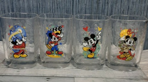 McDonald's Mickey Mouse Epcot Set of 4 Square Glass 2000 Walt Disney World VTG - Picture 2 of 8