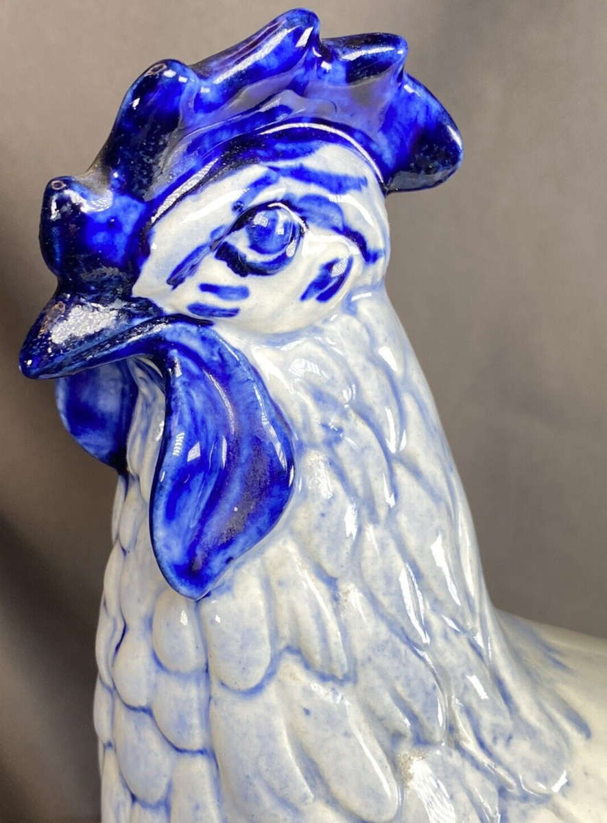 英国ヴィンテージ ピューター製 鶏フィギュリン ペア Beautiful Vintage Pennsbury Pottery Rooster & Hen Blue