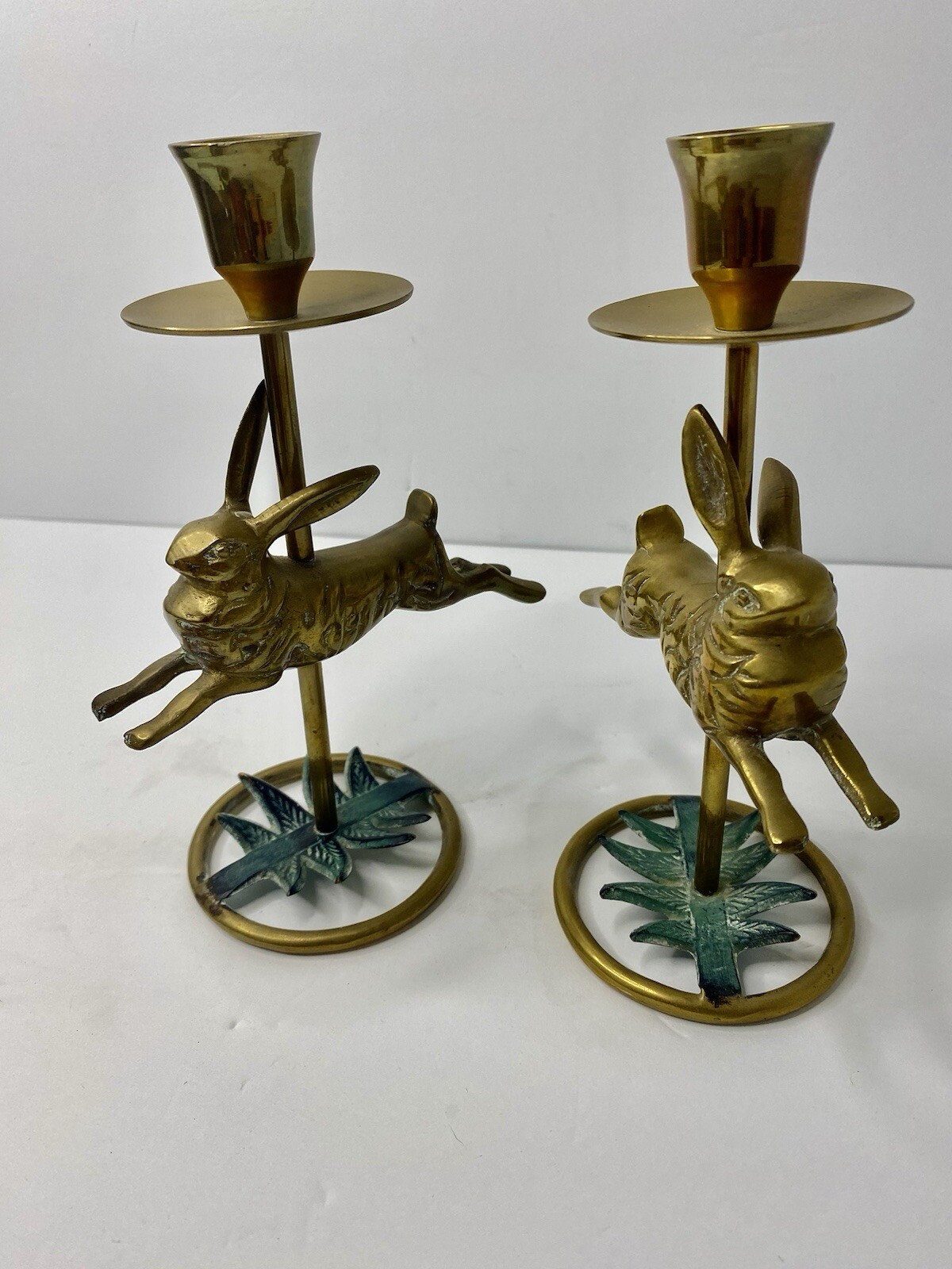 Brass Rabbit Candlestick Holder Pair Hopping Jumping Bunny Vintage eBay