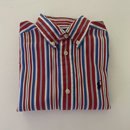 Polo Ralph Lauren Boys 7 Button Down Shirt Red White Blue Stripe Long Sleeve VTG - Picture 6 of 13