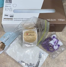 BAKING KIT Cookies Cupcakes Pastry Icing Decorating Bag&Tips Treat Bags&STICKERs