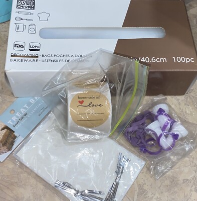 BAKING KIT Cookies Cupcakes Pastry Icing Decorating Bag&Tips Treat Bags&STICKERs