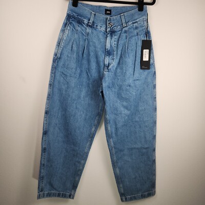 EDWIN Isla Pleated High Waist Straight Leg Crop Ankle Jeans Denim Blue Crush 29