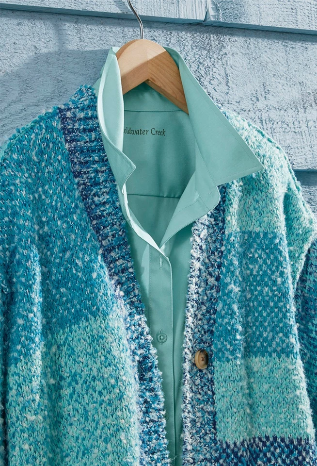 Coldwater Creek Flint Creek Cardigan color Aqua Sea Multi or Lavender Pearl Mult - Image 2 of 4