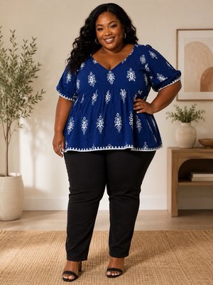 Bloomchic Cobalt Blue & White Tunic Top Size 22/24