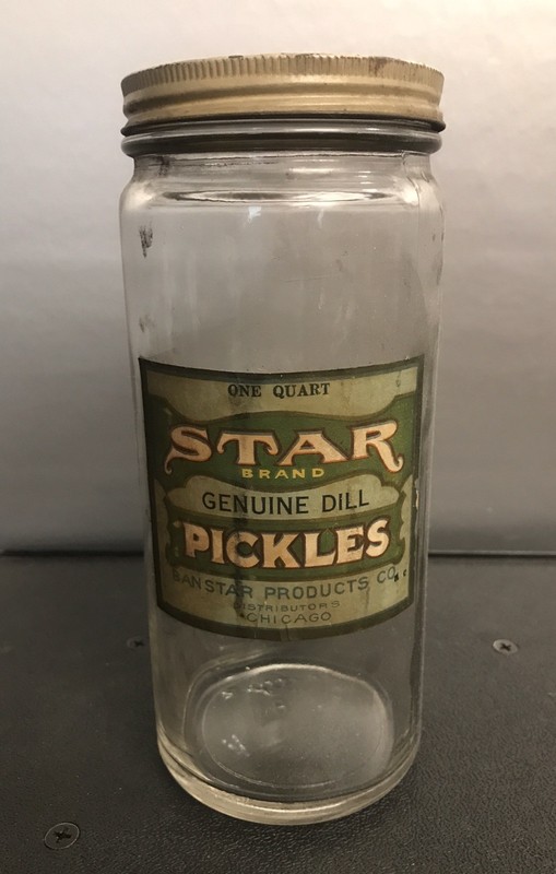 1930's - STAR Brand Genuine Dill Pickles GLASS JAR Ban Star Products Co. CHICAGO