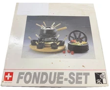 Vintage 1970's Swiss Design Fondue Set New In Open Box Lazy Susan 3a