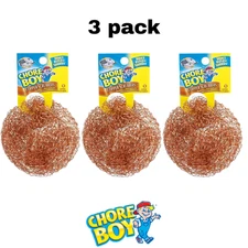 3 Chore Boy Copper Scrubbers Scouring Pad, 100% Pure Copper Steelwool NEW  
