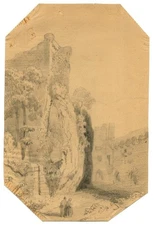 Ruins in a Landscape - Study - Original Antique Drawing