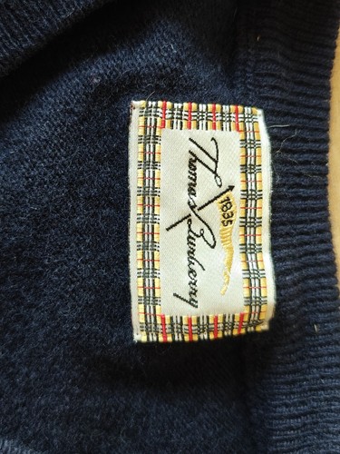 Thomas Burberry Vintage 90s Wool Sweater Navy Blue Men’s V-Neck, XL size - Imagen 18 de 21