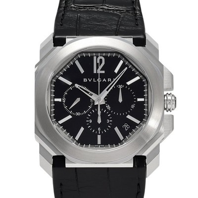 Bvlgari Octo BGO41BSLDCH Stainless Steel Leather 41.5mm Black Dial #YKW711