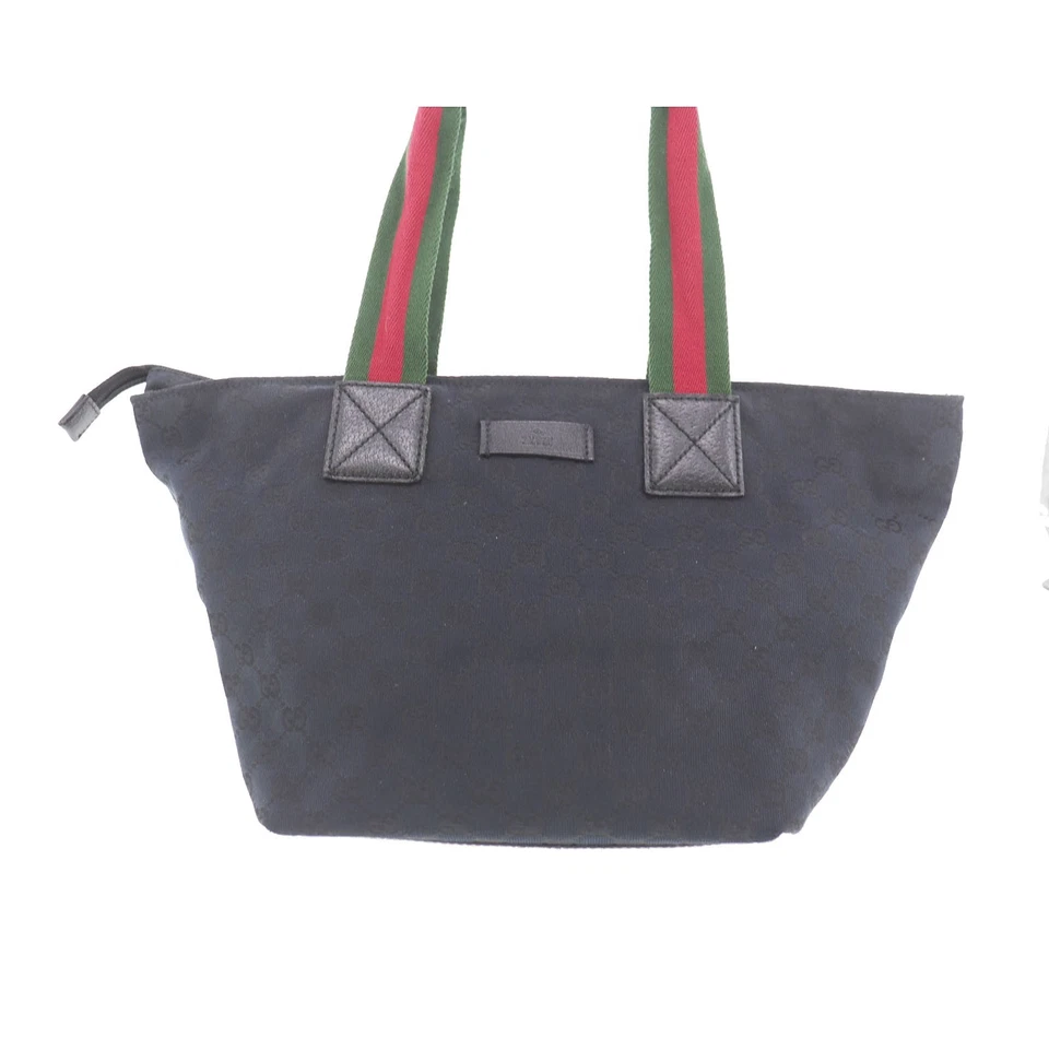 GUCCI Original GG Canvas Web Stripe Used Tote Handbag Black Canvas #BO868 S - Image 2 of 4