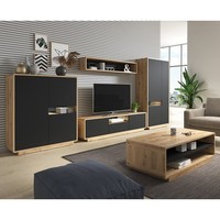Wohnzimmer MöBel Set Inkl. Led Beleuchtung Wohnwand Tv Wand Eiche Mit Schwarz