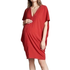 Hatch The Slouch Silk Blend Red V-Neck Maternity Tunic Dress ONE SIZE