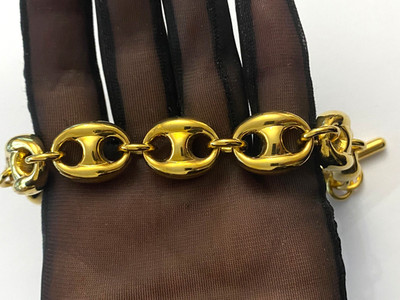 Metallarmband vergoldet Mesh Kaffeebohne signiert Frühling Vintage Nähen