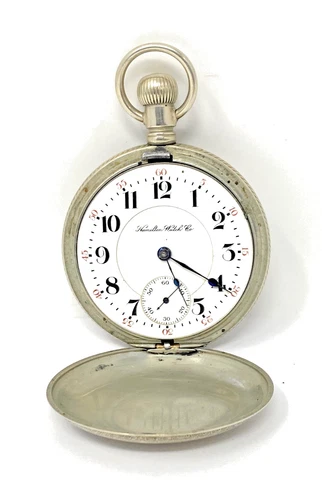 Hamilton Watch Co. Silver Pocket Watch, 19 Jewels Antique Sold For Parts/Repair