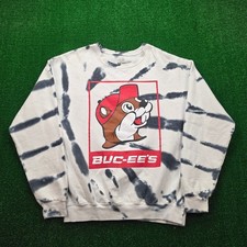 Buc-ees Sweatshirt Unisex Small White Tie Dye Classic Mascot Box Logo Pullover