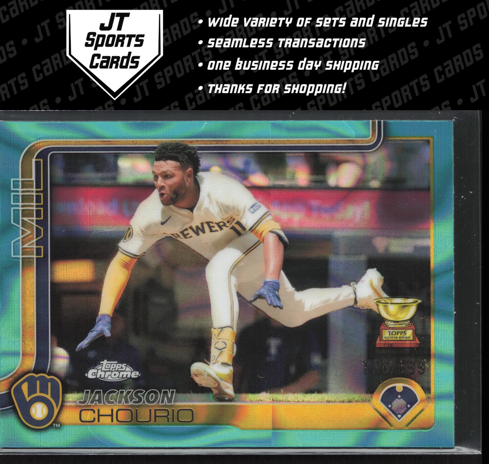 2025 Topps Chrome Jackson Chourio 262 Rookie Cup Aqua Lava Refractor /199