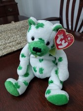Retired Ty Beanie Baby Clover St. Patrick's Day bear, rare hologram tush tag