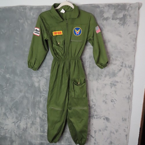 Dress Up America Top Gun Flight Suit Costume Kids Medium 8-10 Green USAF Pilot