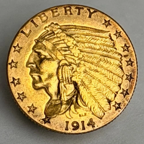 1914 P $2.50 Gold Indian Head Quarter Eagle 2 1/2 coin AU/BU C811