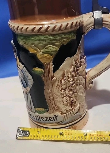 Vtg German Beer Stein w/ Lid - "In Freud and. sorry, drink always" (Translation) - Picture 9 of 11