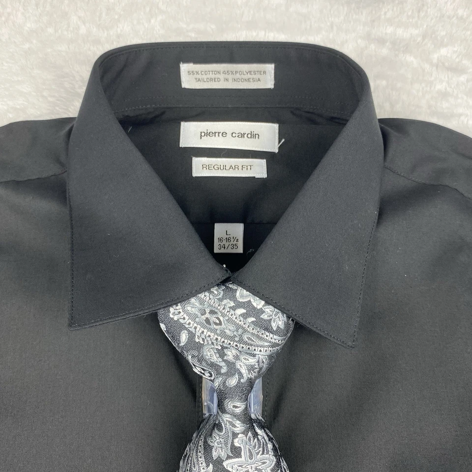Camisa de vestir Pierre Cardin para hombre 16,5-34/35 con corbata negra fácil cuidado ajuste regular  Foto 3 de 4