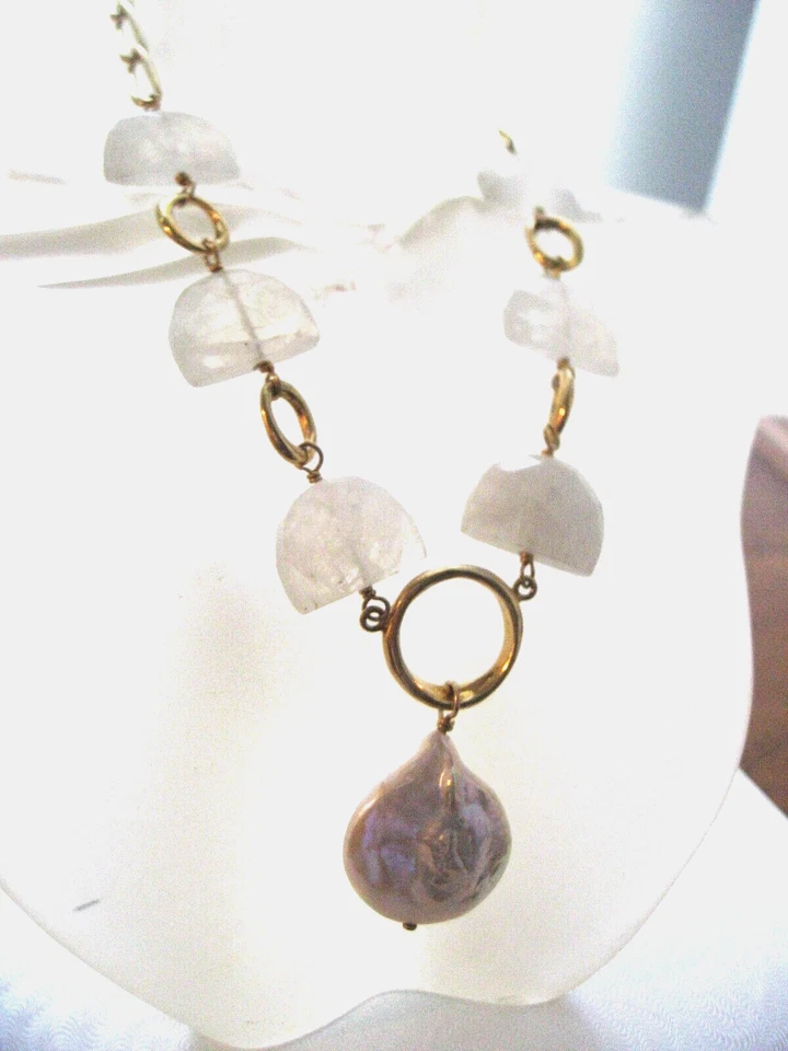 Chan Luu Necklace Luna Pearl White Coin Pendant Moonstone Crescent Gold NWT $345 - Image 3 of 4