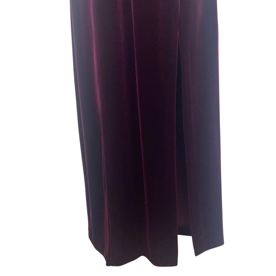 Maxi Vestido Vintage Night Way Borgoña Terciopelo 10 Cuello Alto Años 90 Y2K Capricho Foto 4 de 4