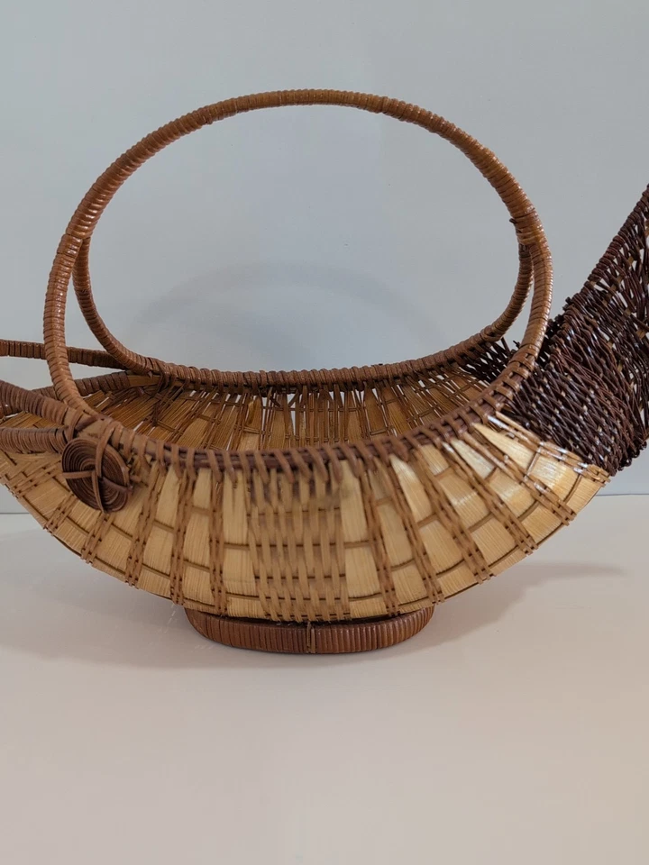 Cesta de peces vintage cañas tejidas mango base mesa decoración náutica lago Foto 3 de 4