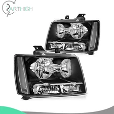 For 2007-2014 Chevy Avalanche/Suburban/Tahoe Headlights Assembly Black Pair Lamp
