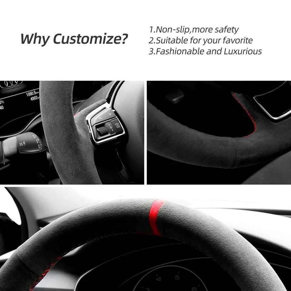 Cubierta de volante de coche Alcántara cosida a mano hágalo usted mismo para AUDI Foto 4 de 4