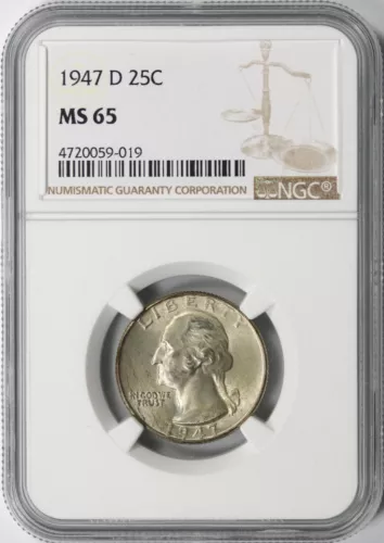 1947-D 25c Washington Quarter NGC MS65