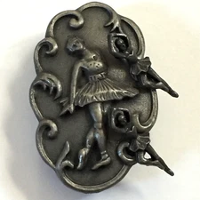 Vintage Torino Signed Pewter Trinket Box Ballerina Pin Brooch Earrings Case Set