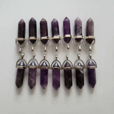 Wholesale 24pcs/lot Natural amethyst stone Hexagonal pillar Pendants 35x8mm
