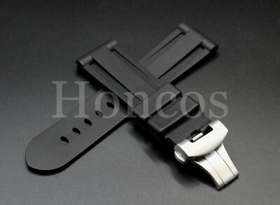 Rubber Band Diver Strap Butterfly Clasp Fits For PANERAI officine 22mm Black 