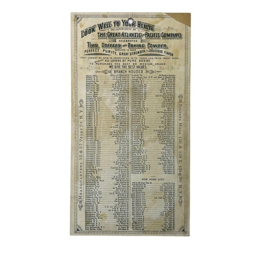 1887 The Great Atlantic & Pacific Tea Co. Antique Victorian Calendar Trade Card - Picture 4 of 5