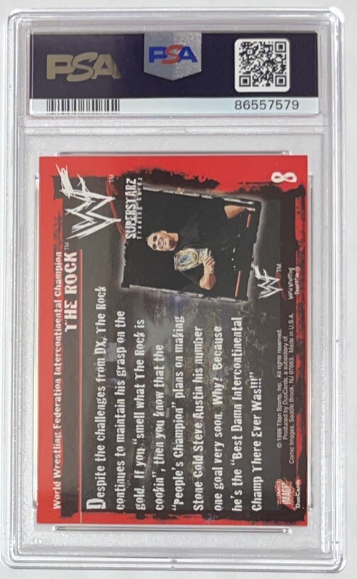 THE ROCK DWAYNE JOHNSON ROOKIE 1998 WWE  SUPERSTARZ #8 PSA 7 Rookie view 2