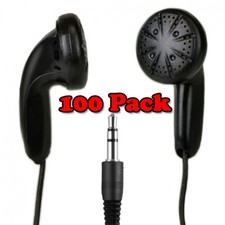 Bulk School Classroom Pack of 100 Black Earbuds/Headphones - Individually Bagged