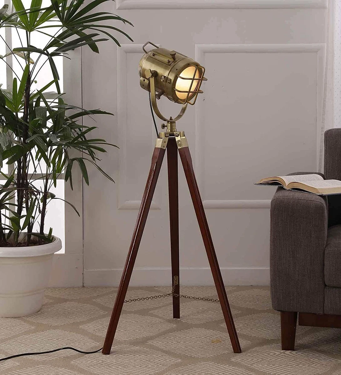 Floor Lamp Antique Brass with Tripod Stand Marine Search Light