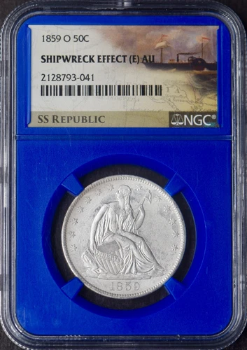 1859-O Seated Liberty Half Dollar NGC AU (E) SS Republic Shipwreck ✪COINGIANTS✪