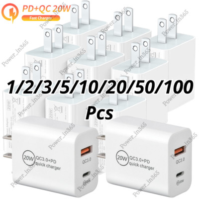 For Android iPhone iPad QC 3.0 USB C PD 20W Fast Charger Power Adapter Block Lot