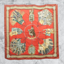 HERMES Carre 90 Silk Scarf CUIRS DU DESERT Red Japan Used 