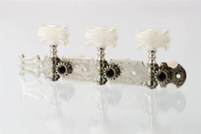 NEW - Tuning Keys For Classical Guitar, Butterfly White Plastic Buttons - NICKEL